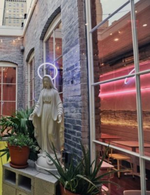 Mission restaurant Mary statue